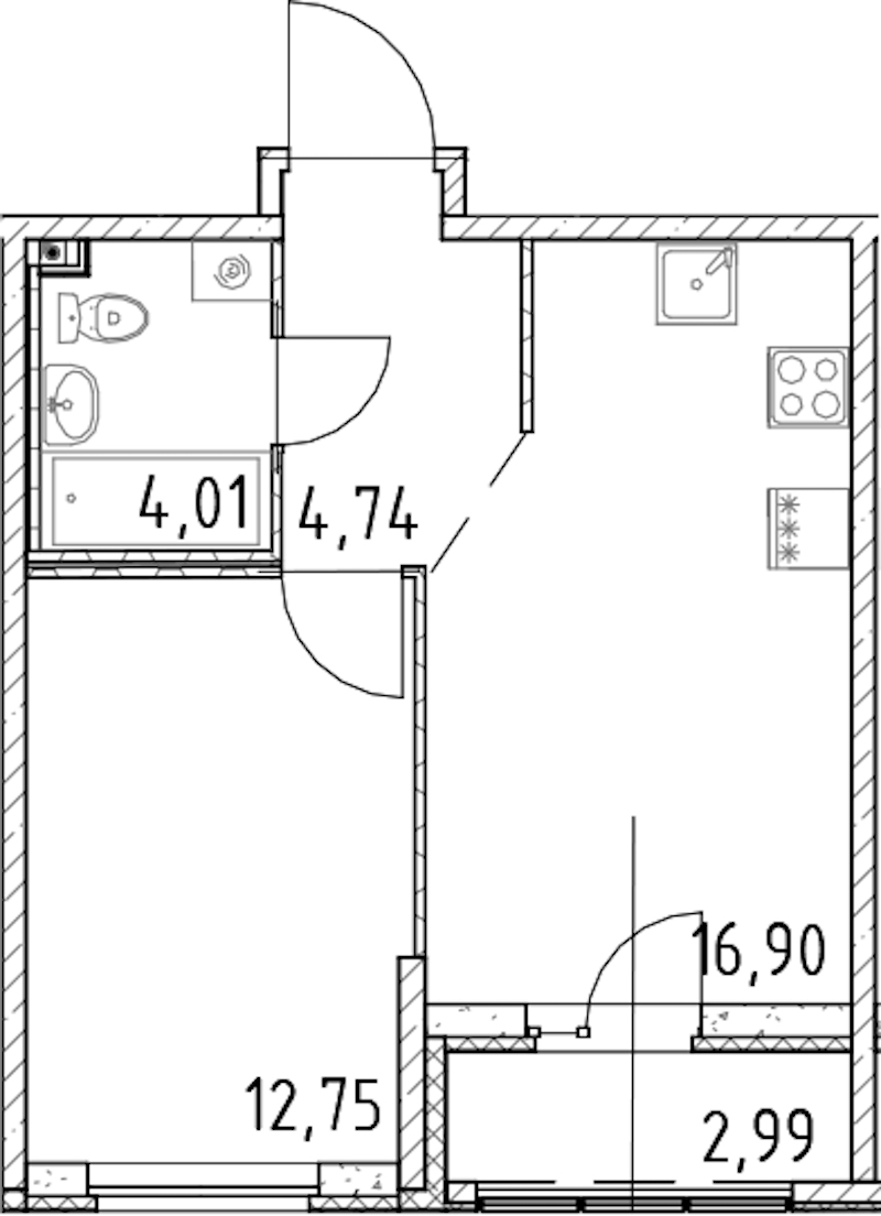 1-комнатная квартира 38.4 м², 21/23 эт., ЖК «Город Первых»